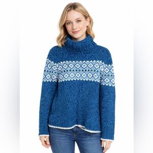 Carolyn Taylor Blue Nordic Fair Isle Turtleneck Sweater Petite M/M